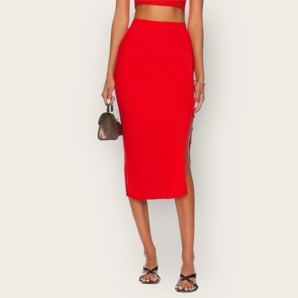 NWT | Lita by Ciara | Side Button Ribbed Midi Skirt | Fiery Red | XL